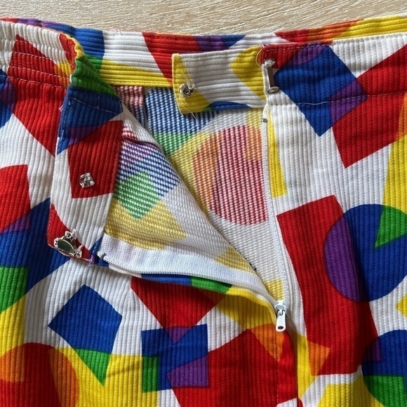 Anne Crimmins Vintage 100% Cotton Textured Skirt Colorful Rainbow Shapes 14 - Picture 3 of 5